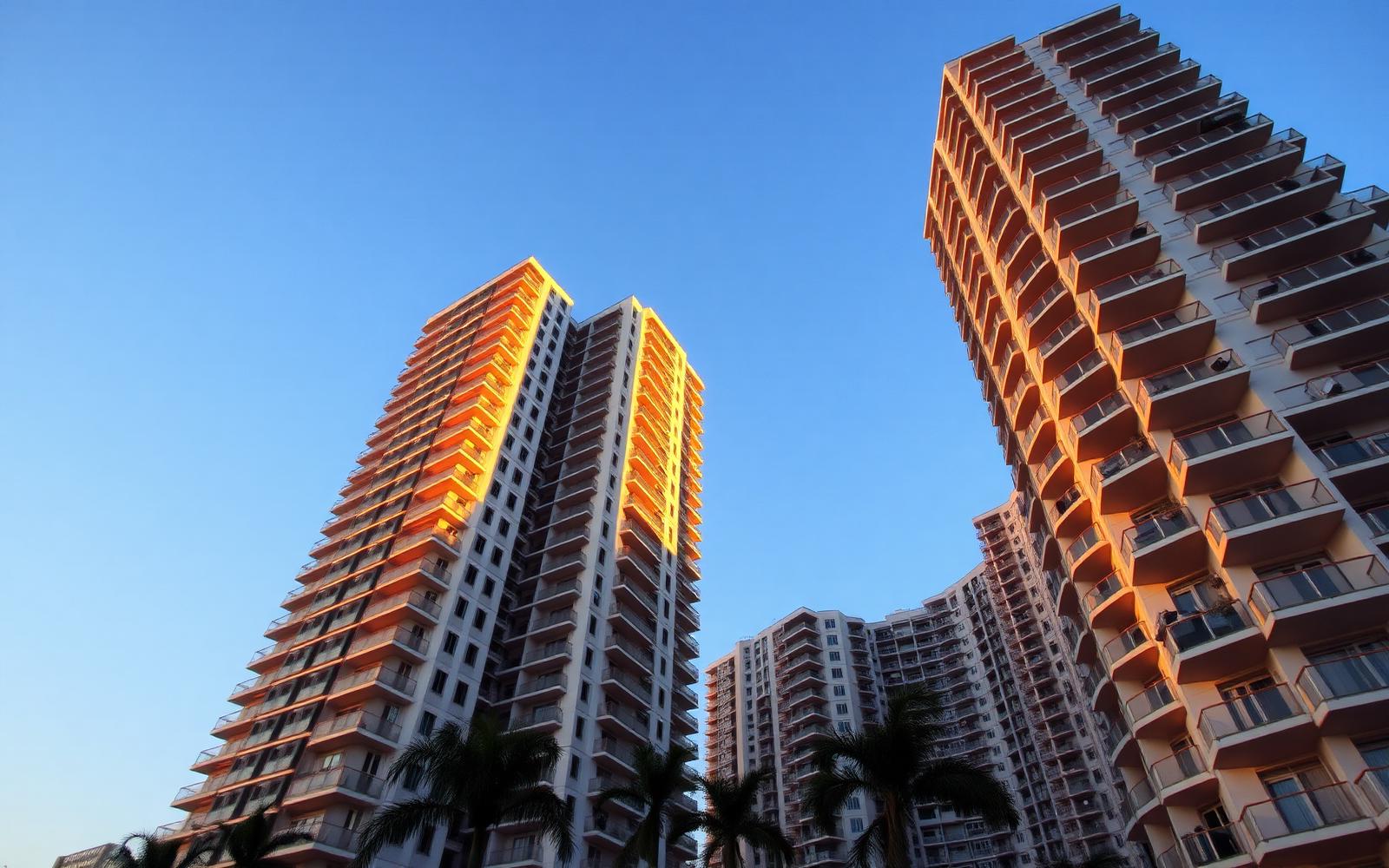 Edifícios residenciais modernos ao entardecer